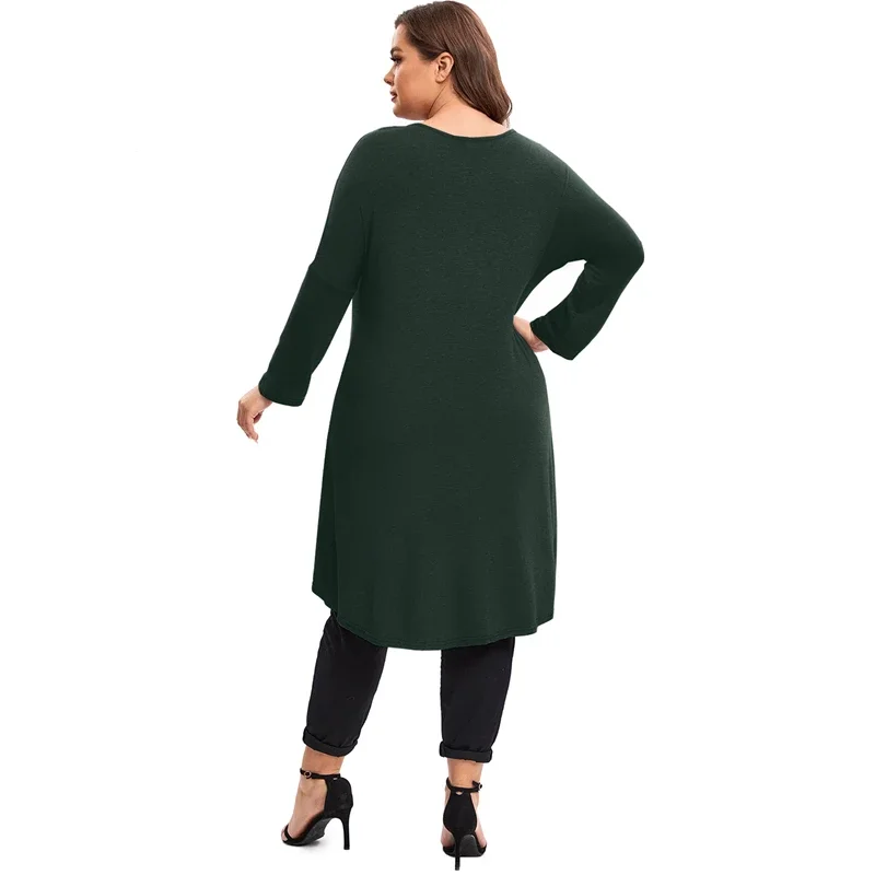 Plus Size Langarm elegante Frühling Herbst Tops Frauen lange Hi Low Fit Flare Swing Bluse große lose Tuniken 6xl 7xl 8xl