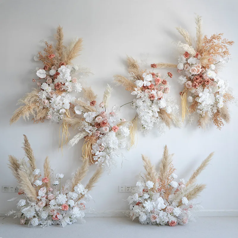 European wedding decoration wall hanging point  arrangement, simulated flower dried reed store layout fake flower