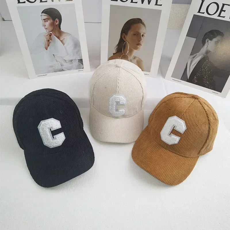 Men Women Corduroy Autumn Winter C Letter Baseball Cap Solid Color Ponytail Sport Hat Adjustable Unisex Hip Hop Dad Trucker Caps