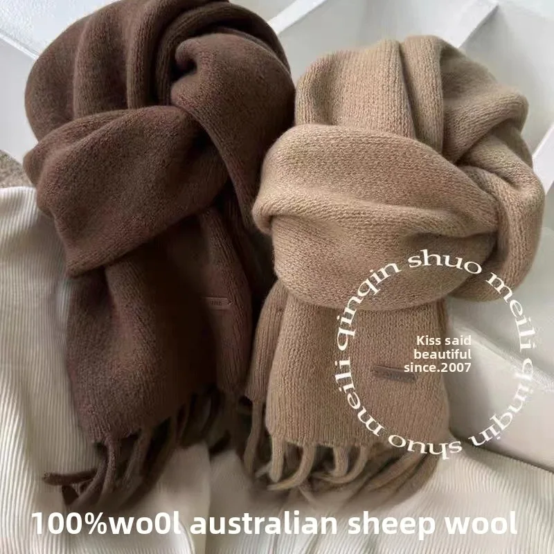 100% Pure Australian Wool Short Neck Scarf for Women in Winter Featuring High - end Fringes for Both Warmth and Fashion Appeal