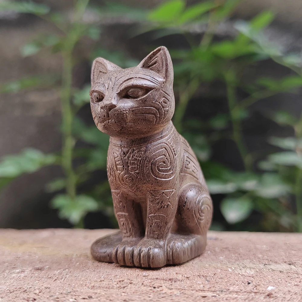 Hand-Carved Wooden Cat Totem Figurine Ornament, Animal-Themed, Suitable for Office Decoration, Home Decoration, Party Decoration, Bedroom, Centerpiece Decoration, New Year Gift, Christmas Gift