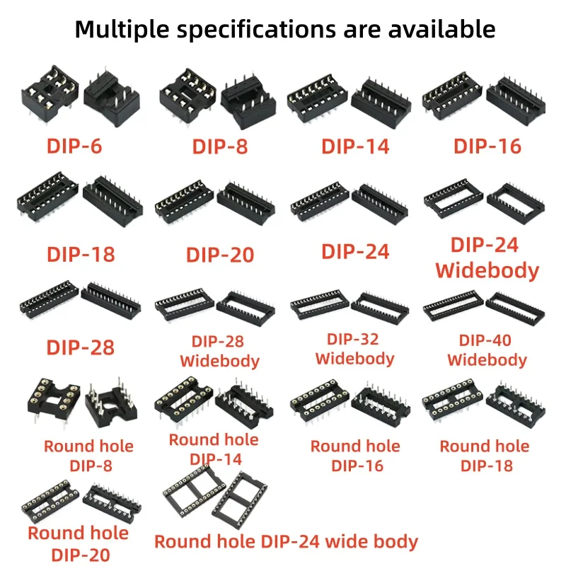 10PCS Round Hole IC socket Connector DIP 6 8 14 16 18 20 24 28 40 pin Sockets DIP6 DIP8 DIP14 DIP16 DIP18 DIP20 DIP28 DIP40 PIN