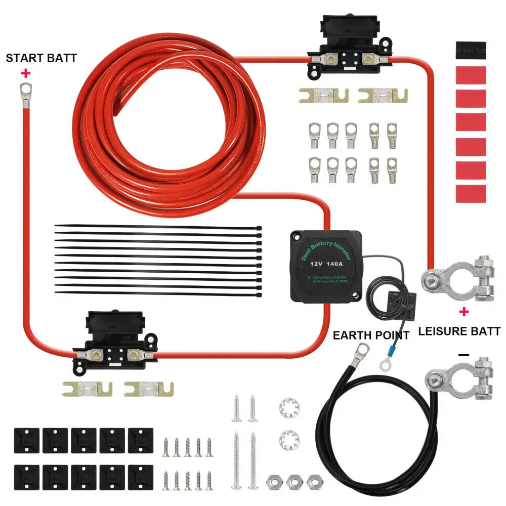 Relay Kit Charge Relay Kit Pre-Assembled for t4 T5 VSR Vans 140 AMP Waterproof 3MTR With Terminals 4x4s Cable Ties