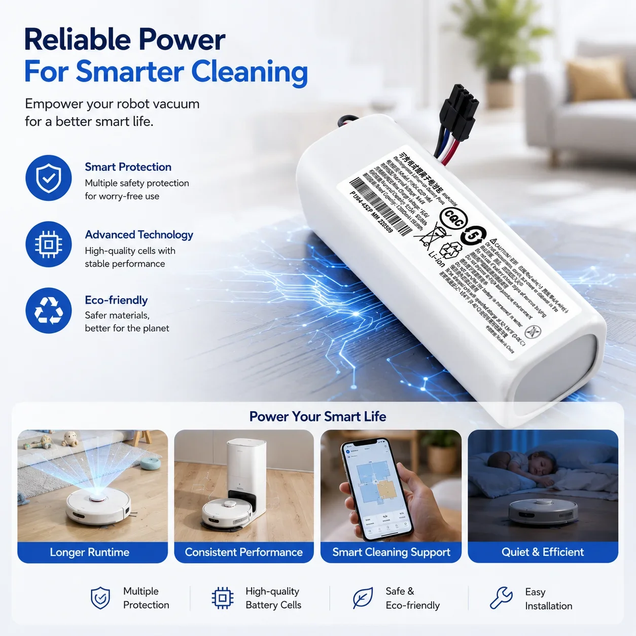 Neuer 14,4V Li-Ionen-Ersatzakku Kompatibel mit Dreame F9 D9 L10 Pro Plus RLS3 RLS5 RLS5L RLS5D Roboter-Staubsauger Ersatzteile – Detail 9