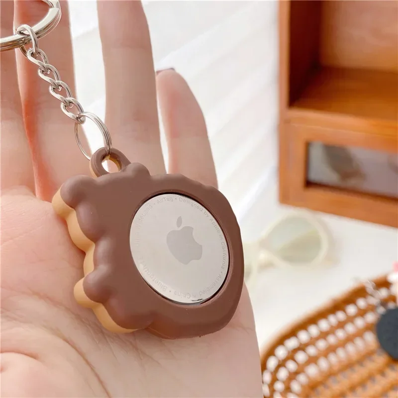 For Apple Airtags Case,3D Cartoon Milk Tea Biscuits Silicone Protective Cover Air tag Dog Tracker Locator Device For airtag Case