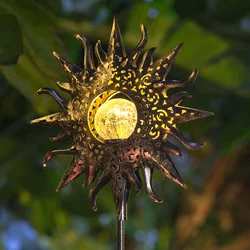 Solar Light Outdoor Flame Sun Iron Landscape Decorative Lamp Waterproof Cracked Glass Bulb LED Lamp For Garden Lawn Courtyard