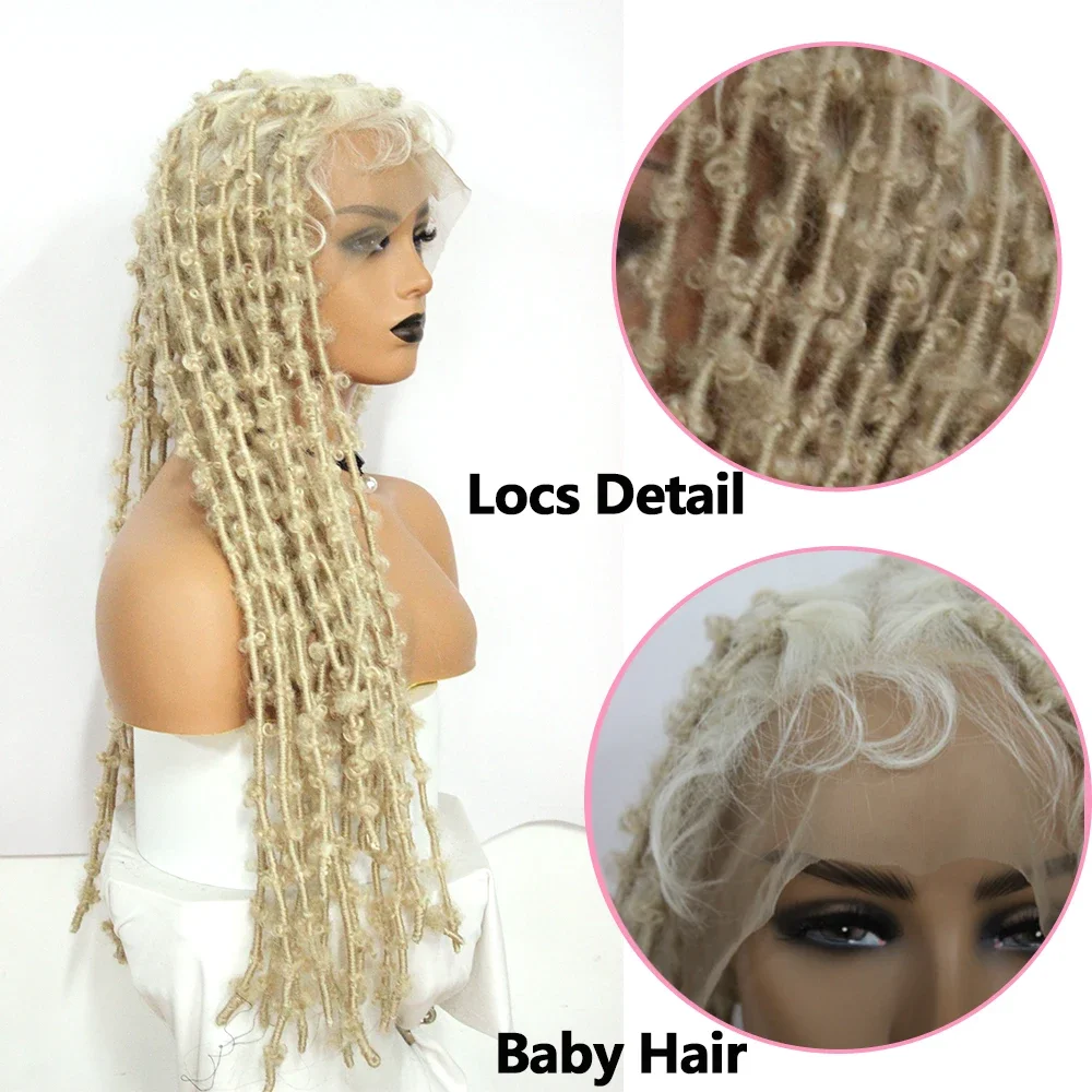 IPARTY Synthetic Full Lace Wig Braided Wigs Distressed Butterfly Locs Faux Locs Braid Wig Long Lace Frontal Wig for Women