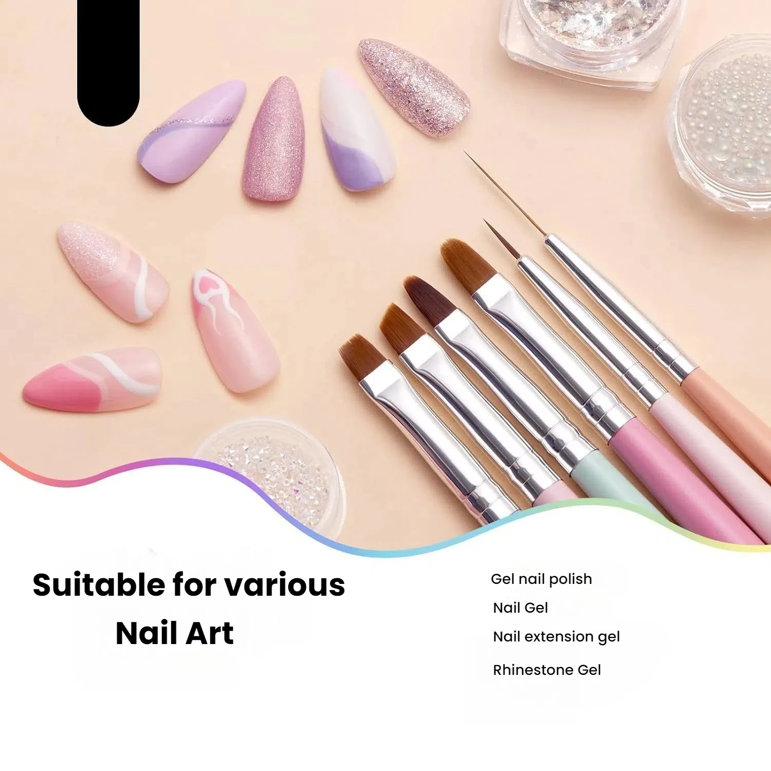 6Pcs Macaron Colors Nail Art Brush Set Wooden Handle Brushes Line Extenssion DIY Manicure Nail Art Paint Pen Accessories Tools