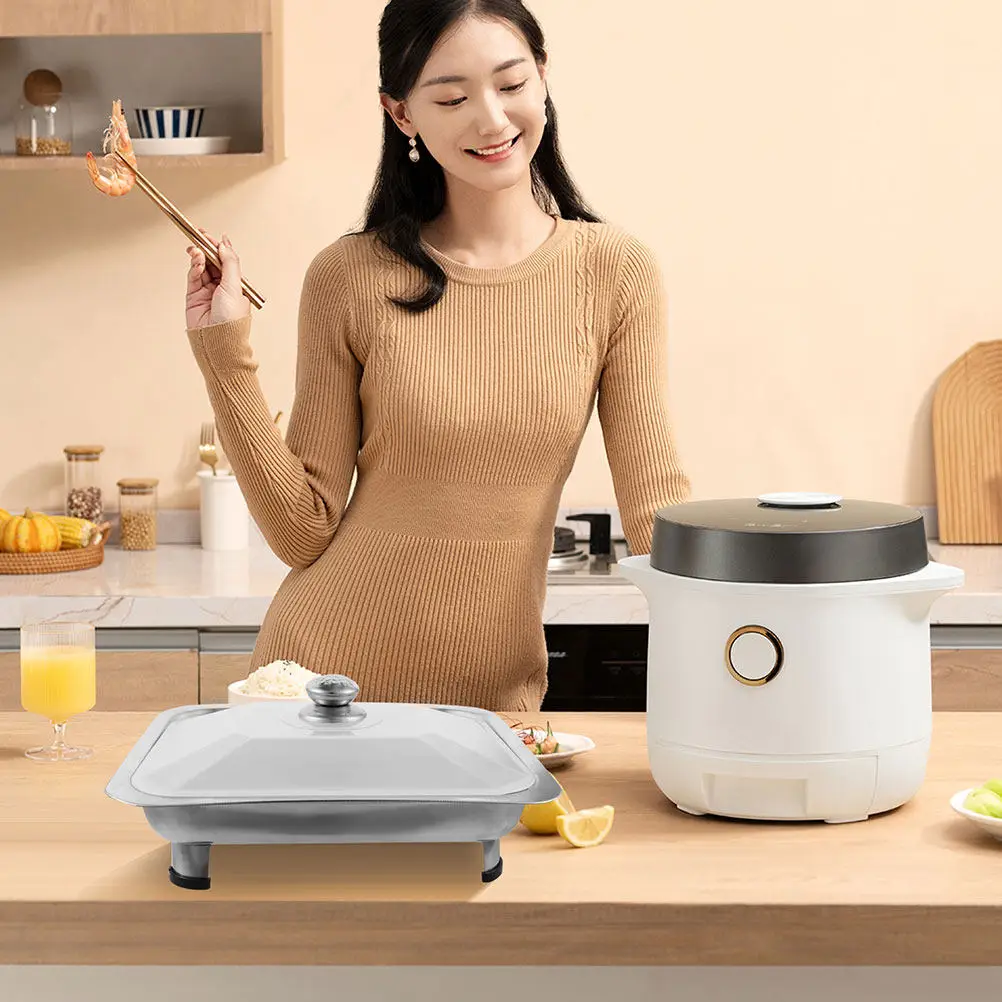 Large Stainless Steel Buffet Tray Server Tray Removable Legs Food Lid Buffet Party Serving Dish Stainless Steel Chafing Dish
