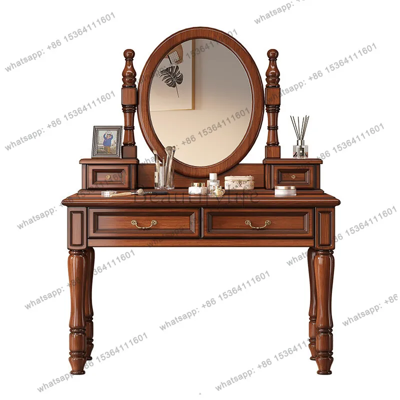 

American solid wood dresser simple dresser small apartment retro with drawers and mirror