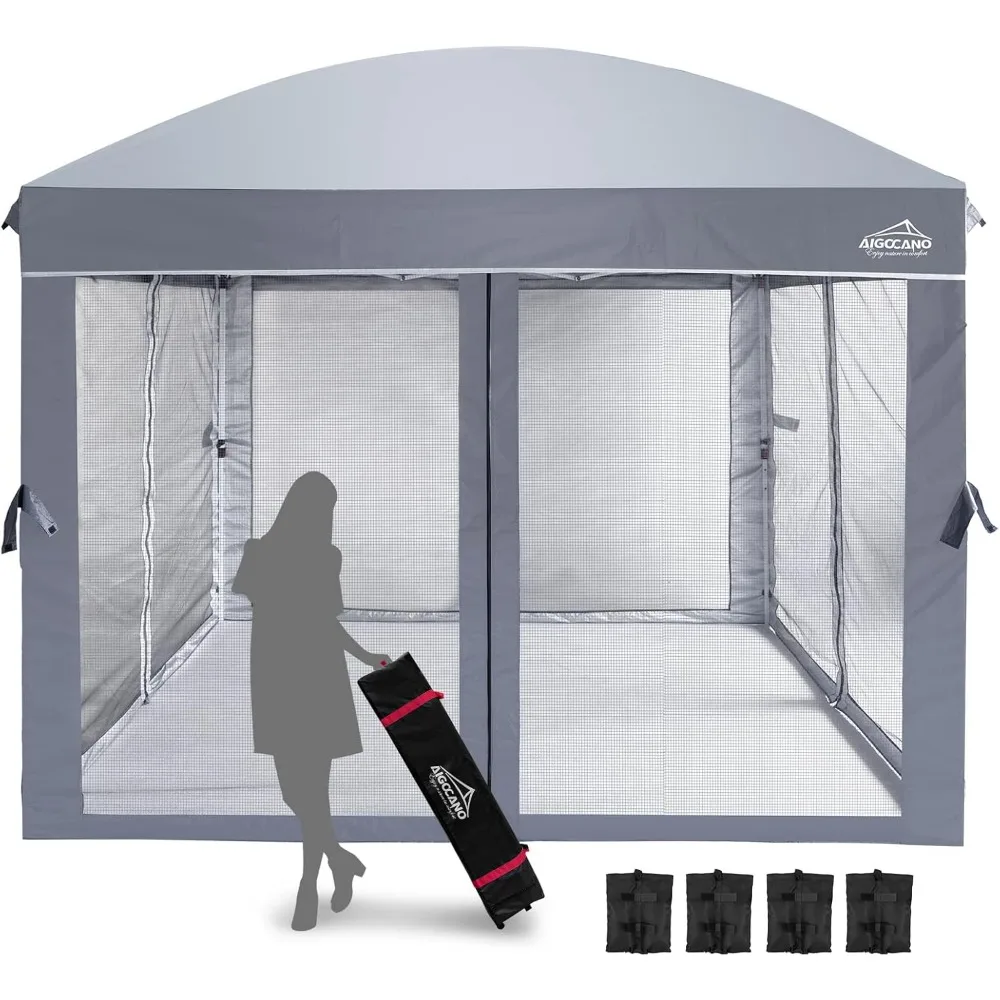 

Canopy Tent with Netting Screen,10x10 Easy Pop Up Gazebo for Outdoor Parties,Camping,Foldable Patio Gazebo with Roller Bag
