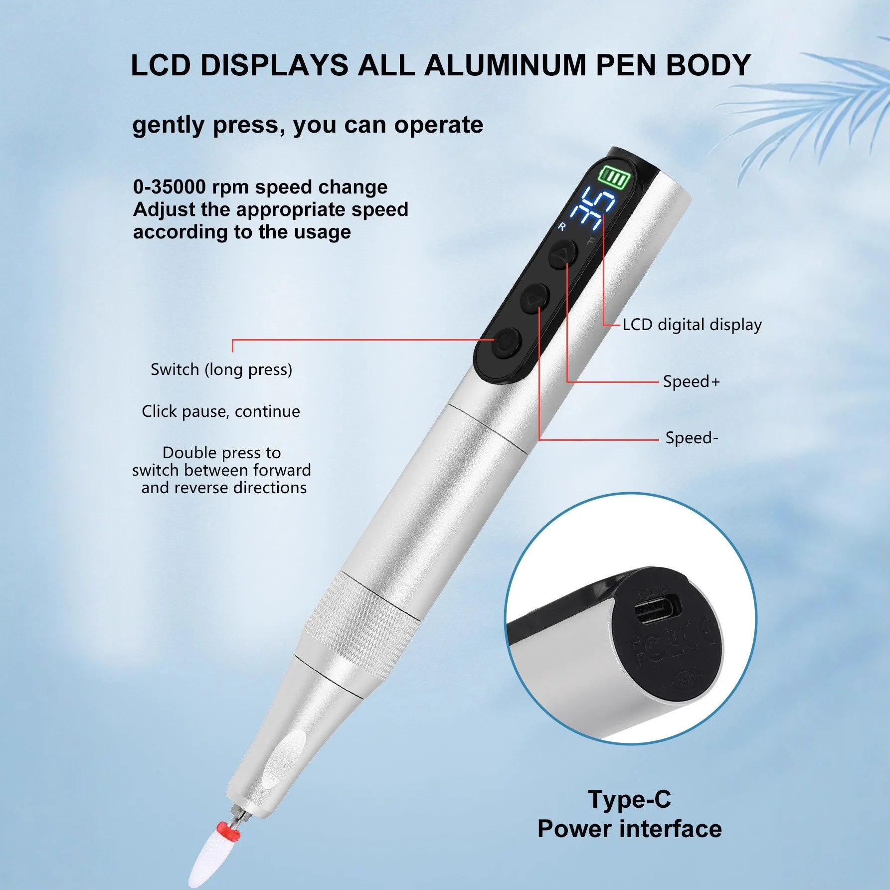 Professional electric nail polish remover and polisher, rechargeable portable small pen nail polisher, Christmas gift.