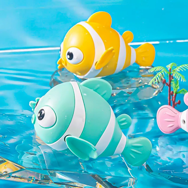 Juguete interactivo de baño para bebé, cuerda automática para natación, pez payaso de dibujos animados, baño, piscina, juguetes para jugar en el agua para niños