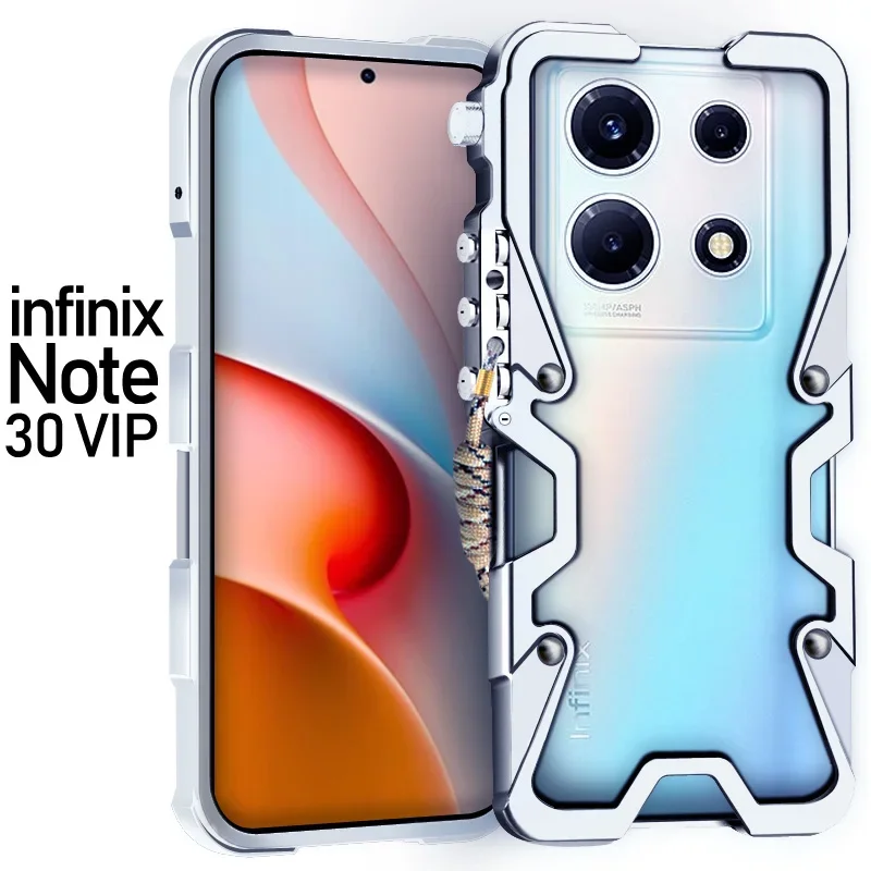 Armor Metal Aluminum Phone Cases Bumper For Infinix Note 30 Note30 Pro Vip Cover Mechanical Purely Handmade Skull Case