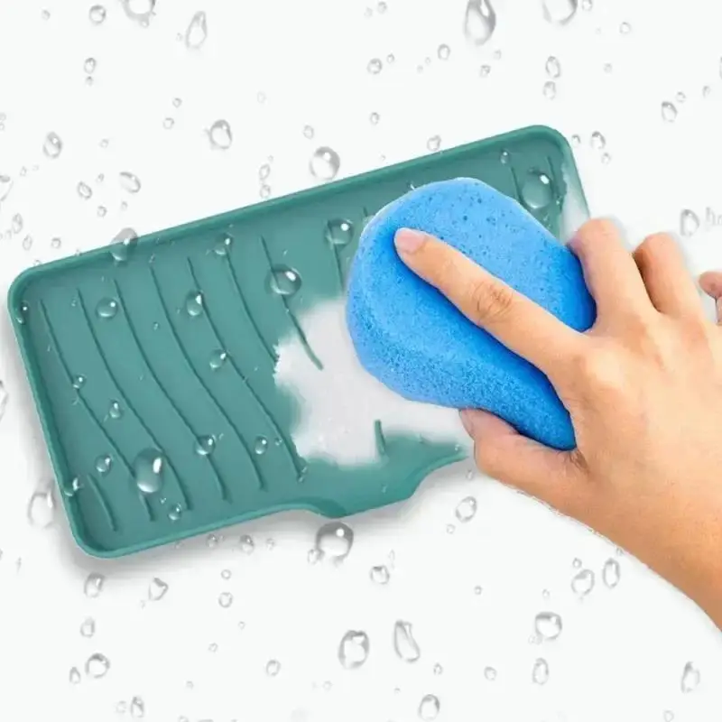 Neue Silikon Wasserhahn Matte Küche Waschbecken Tablett Seife Spender Schwamm Ablauf Pad Waschbecken SplashDrying Matte Arbeitsplatte Ablage SoapTray