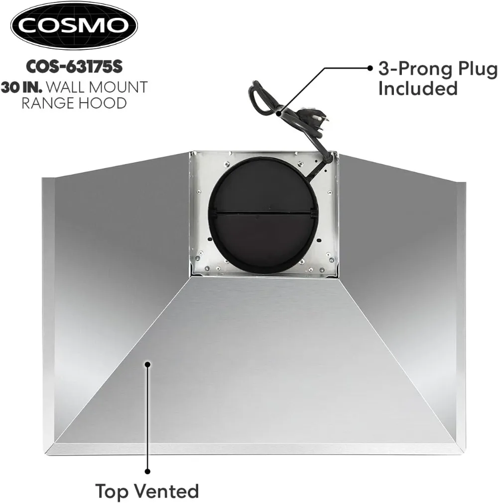 COSMO COS-63175S 벽 마운트 레인지 후드, 덕트 컨버터블 덕트리스 (키트 미포함), 천장 굴뚝 스타일 스토브 벤트