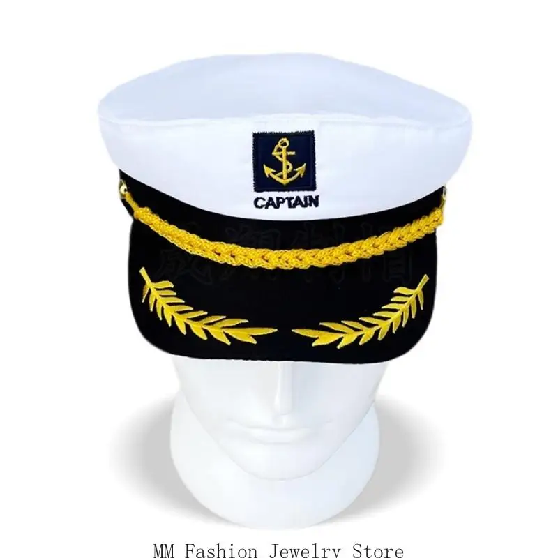 D0UB キャプテンハット、子供用セーラーハット、ネイビーヒューヘフナー調節可能なボートキャップコスチュームアクセサリー (1パック、ホワイト)