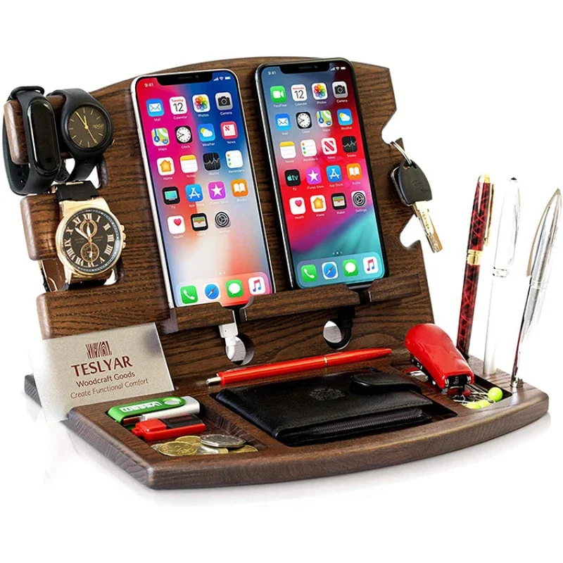 Simple Phone Storage Rack Key And Glasses Organizer Multi Functional Stockroom Container Warehouse Durable Natural Wood