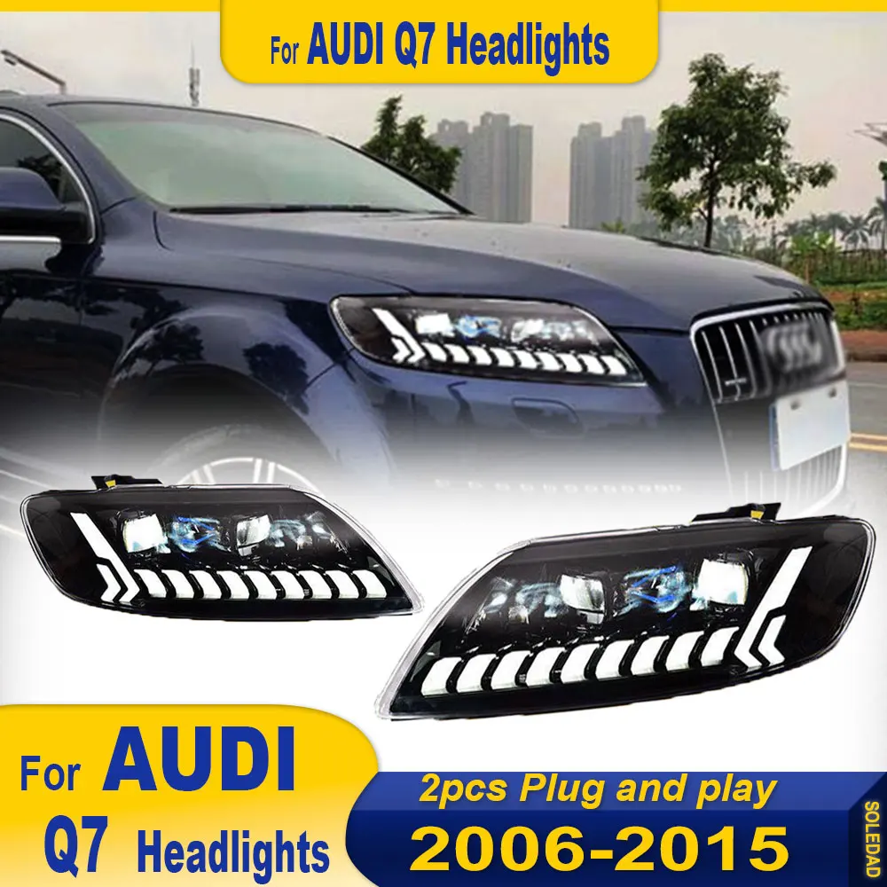 Luces de coche para Audi Q7 faro 2006 2007 2008 2009 2010 2011 2012 2013 2014 2015 Q7L faro Drl accesorios de lente de proyector