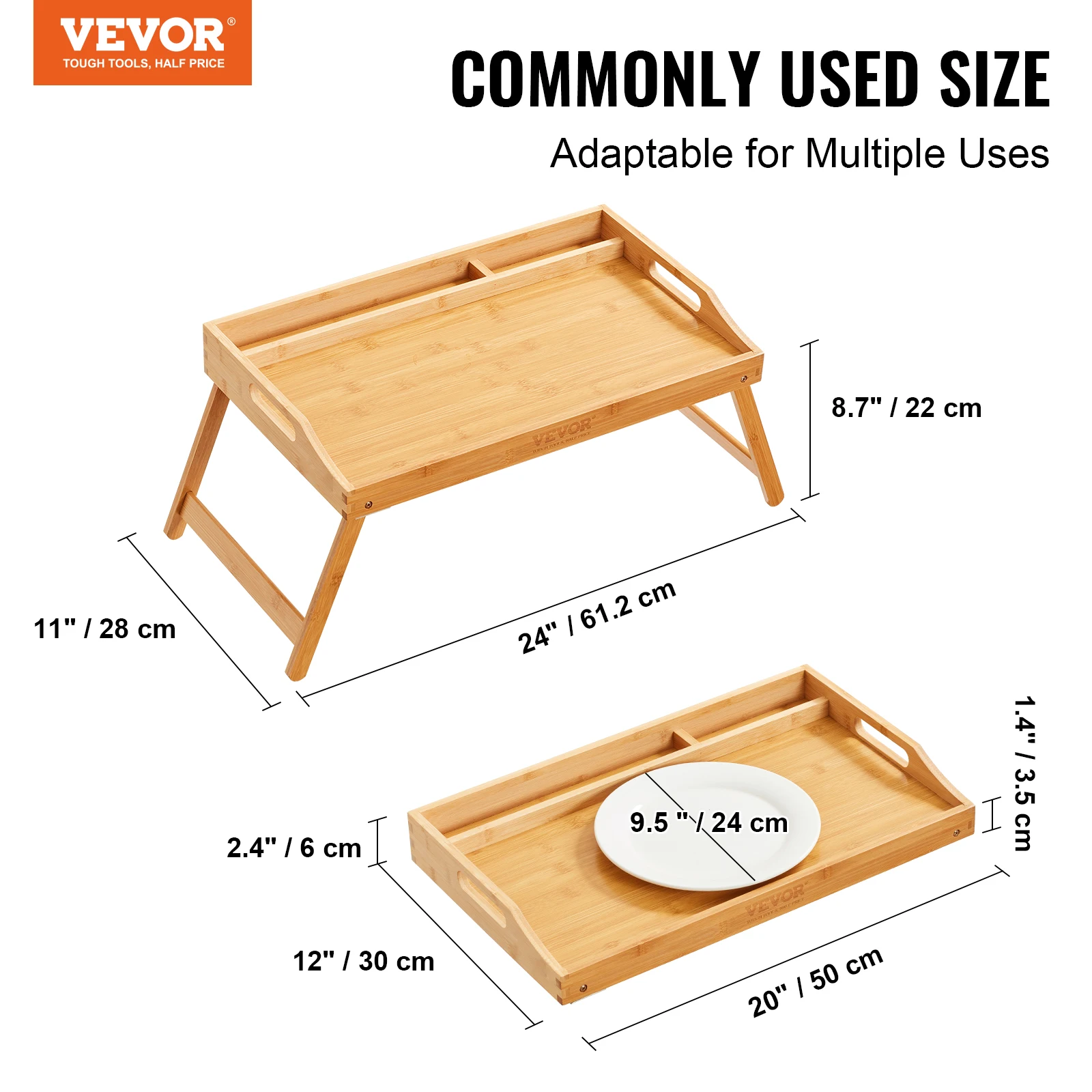 VEVOR Bed Tray Table with Foldable Legs & Phone Holder Bamboo Breakfast Tray for Sofa Snacking Working, Serving Laptop Desk Tray