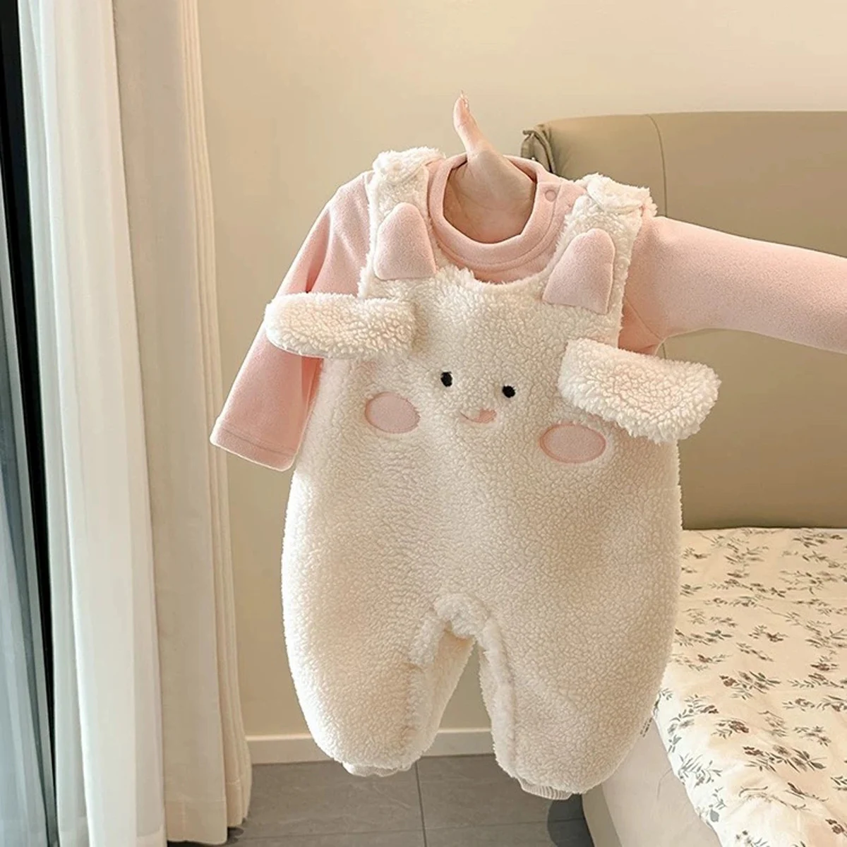 Fall winter newborn baby girls clothes outfits sets T shirts top lambhair overalls suits for baby girls clothing 1 year sets