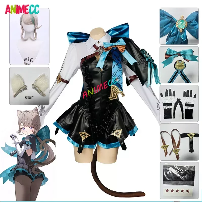 ANIMECC in magazzino XS-XL Lynette Cosplay Genshin Impact Costume parrucca fondotinta mago gioco Anime Halloween Party Outfit per le donne