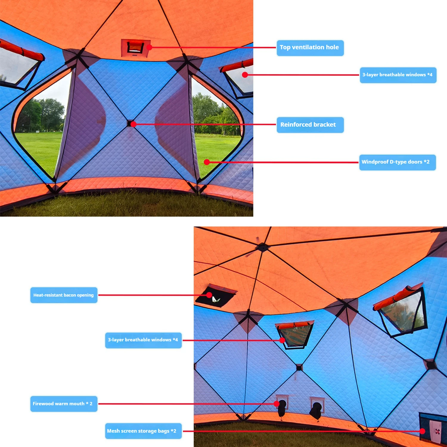 Winter Square Ice Fishing Tent Triple Layer Thickened Cotton Insulated Waterproof Windproof Snowproof Quick Automatic Opening