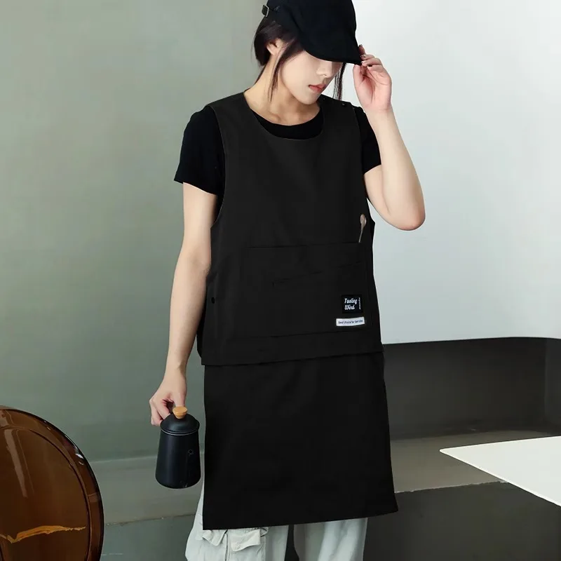 【BREAK COFFEE】Vest apron black Kitchen Catering Cafe Work Waterproof Apron with Pockets Stain