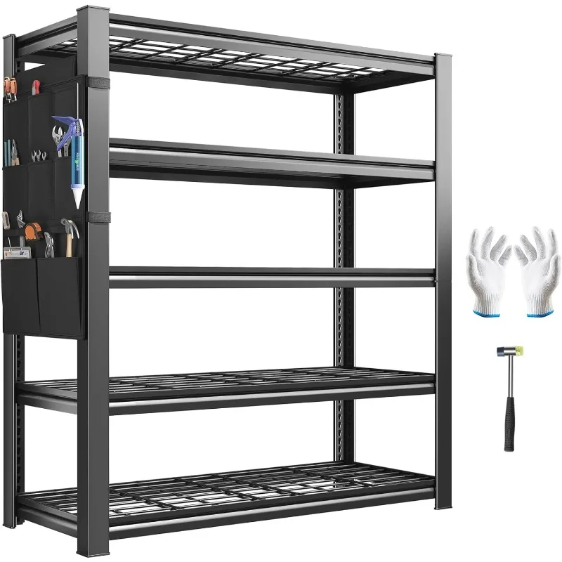 

Storage Shelves, Heavy Duty Garage Shelving Load 2500LBS, 5-Tier Garage Shelves with Tool Storage Bag, Adjustable Industr