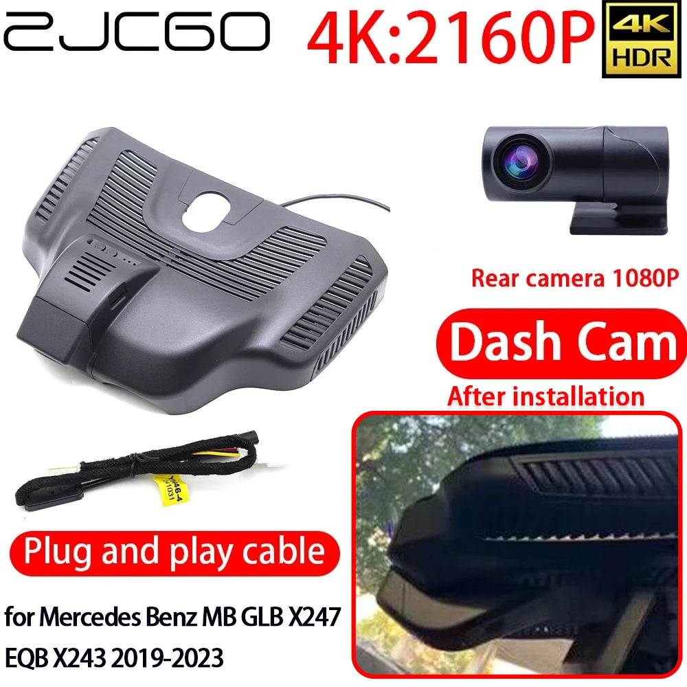 ZJCGO 4K Car DVR Dash Cam Wifi Front Rear Camera 24h Monitor for Mercedes Benz MB GLB X247 EQB X243 2019-2023