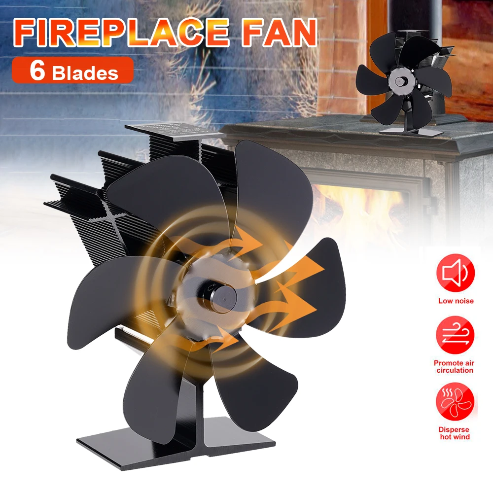 6 Blades Heat Powered Stove Fan Black Fireplace Fan Log Wood Burner Eco-fan Quiet Heater Home Efficient Heat Distribution
