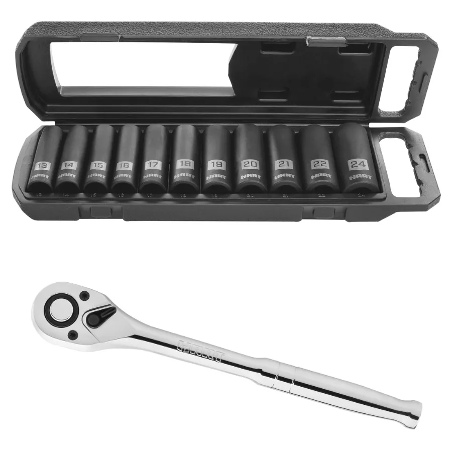 

HART 90-Tooth Ratchet 1/2 Chrome Vanadium Finish Socket Wrench Set 11 Piece