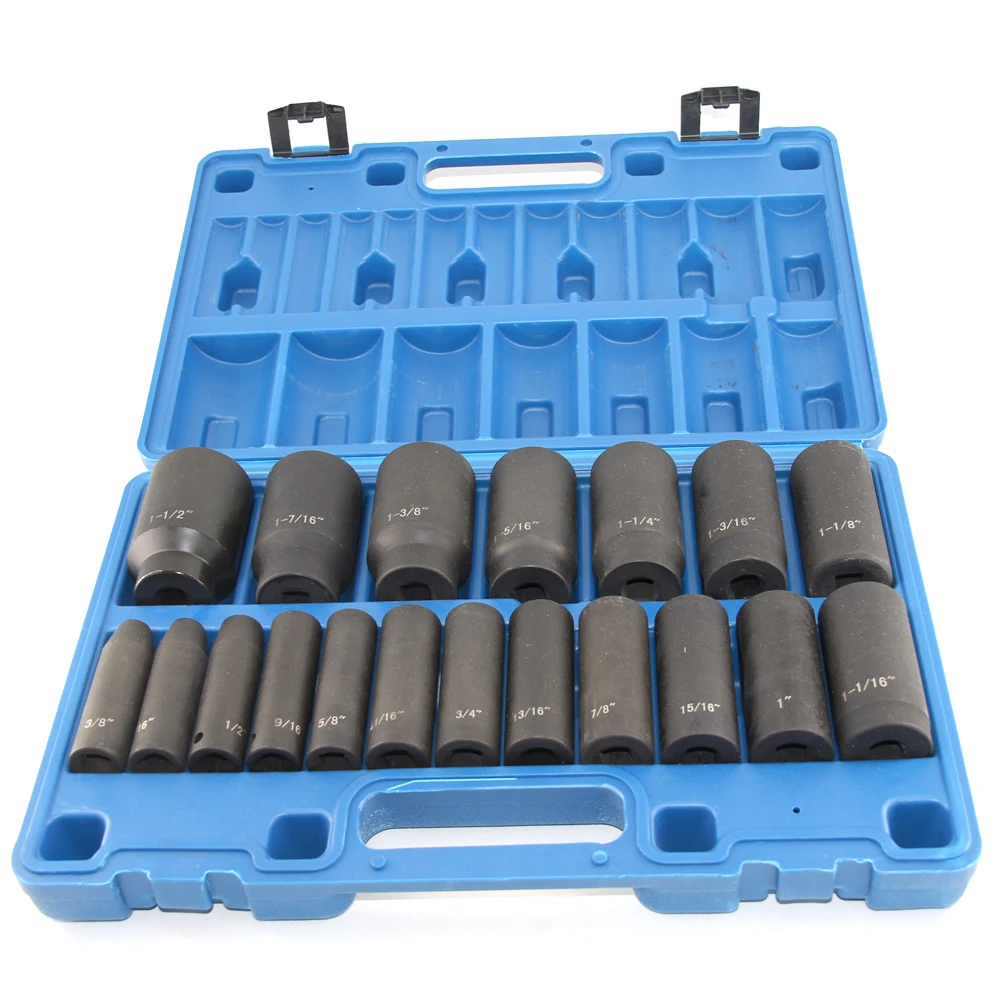 19 Piece 1/2-Inch Drive Impact Socket Set, Deep, SAE, 3/8