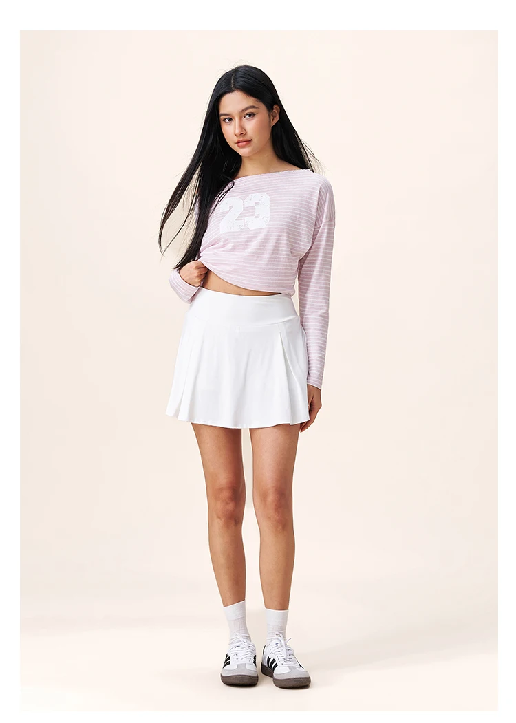 YESCCI Print Long Sleeve T Shirts Woman 2026 Autumn New Off Shoulder Lace Trim Women Top Loose Fit Casual Striped Tee S563210 85 S3ab49603491a41b8879e52774cf92cdf5