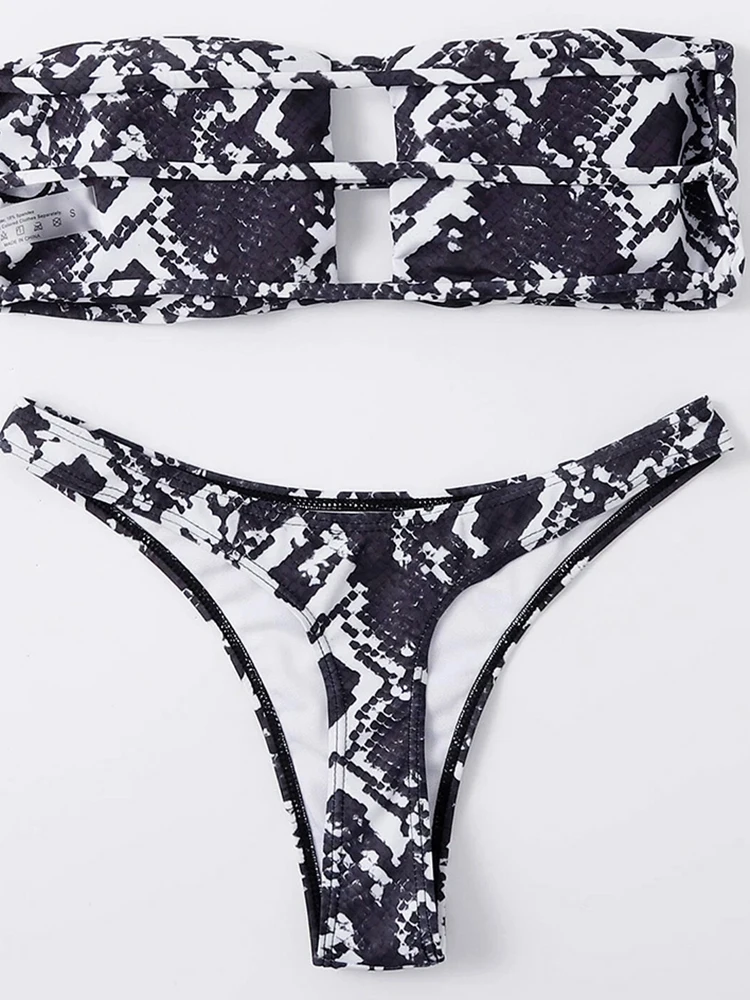 Bikini Bandeau con estampado de serpiente para mujer, traje de baño Sexy de 2 piezas con Tanga, ropa de playa, 2024