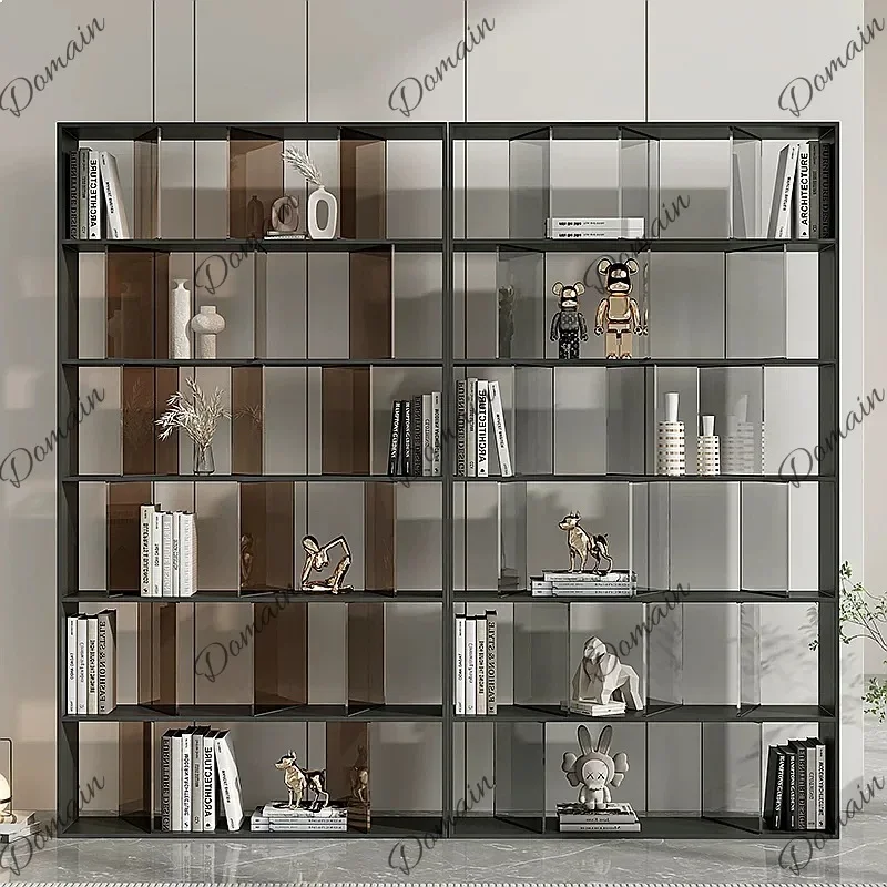RV Italian Stainless Steel Bookshelf Acrylic Multi-Layer Display Shelf Modern Creative Floor Storage Rack C