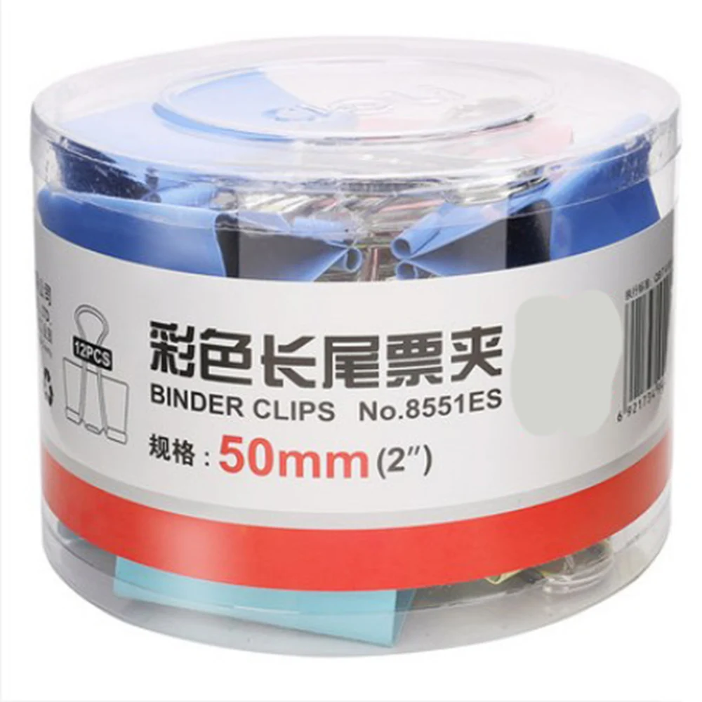 

12Pcs/Set Paper Clip Metal Office Binder Clips 50mm 8551ES Paper Clips School Office Supplies 4 Colors Normal Metal Clips