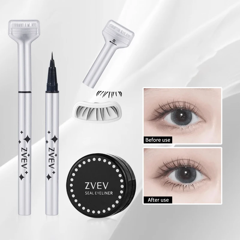 1Set Black/Brown Lower Eyelash Stamp Professionnelle Eyelash Seal Eyeliner Pen Waterproof And Sweat Proof 2 In 1 Eye Liner