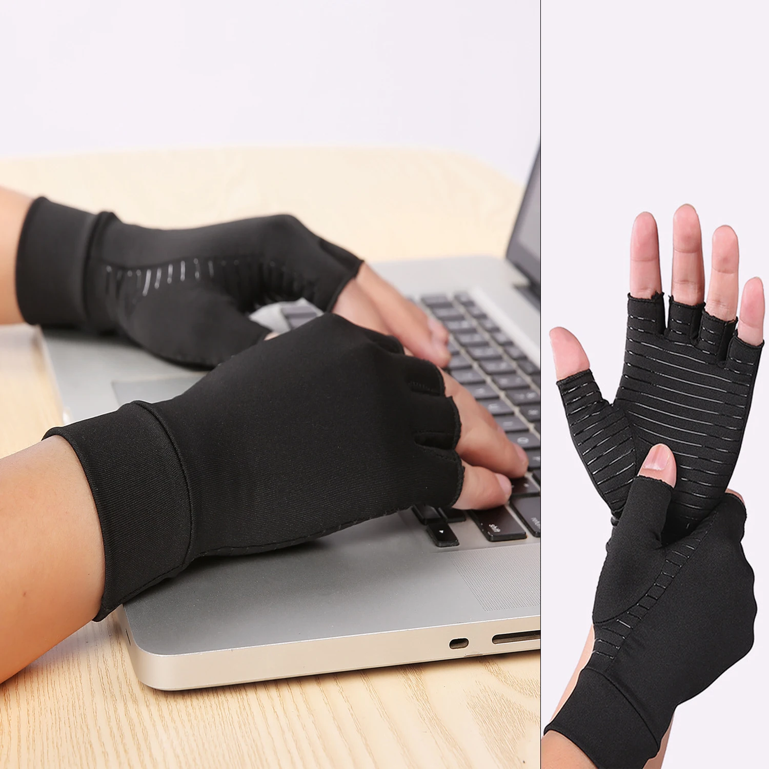 Sport Kupferfaser Gesundheitspflege Halbfinger Rehabilitation Trainingshandschuhe Rutschfeste atmungsaktive Druckhandschuhe
