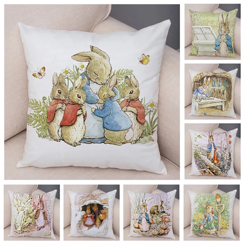 Cute Cartoon Rabbit Printing Series Pattern Pillowcase Square  Home Office Decoration