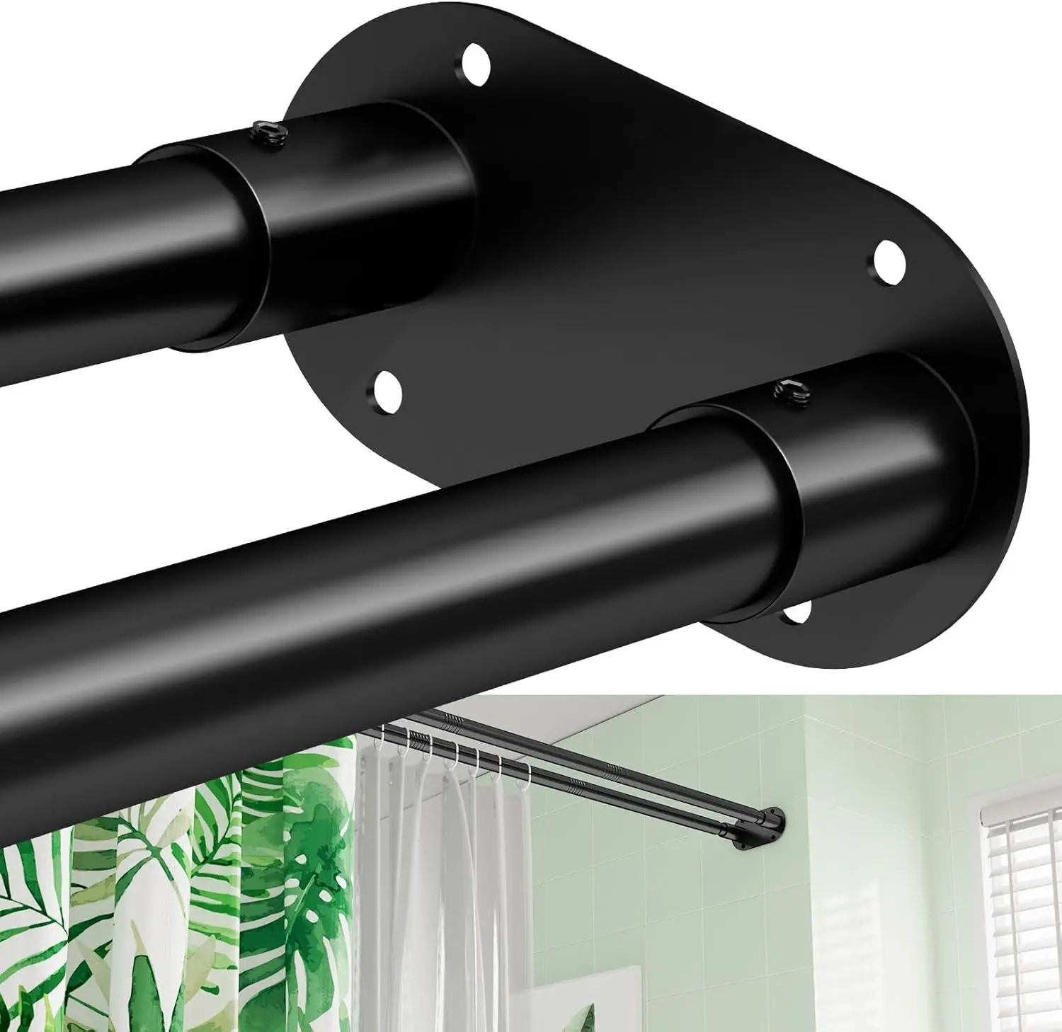 

Double Shower Curtain Rod, Adjustable 28 to 76 Inches Wall Mounted Double Shower Rod Rustproof, Black Shower Curtain Pole for