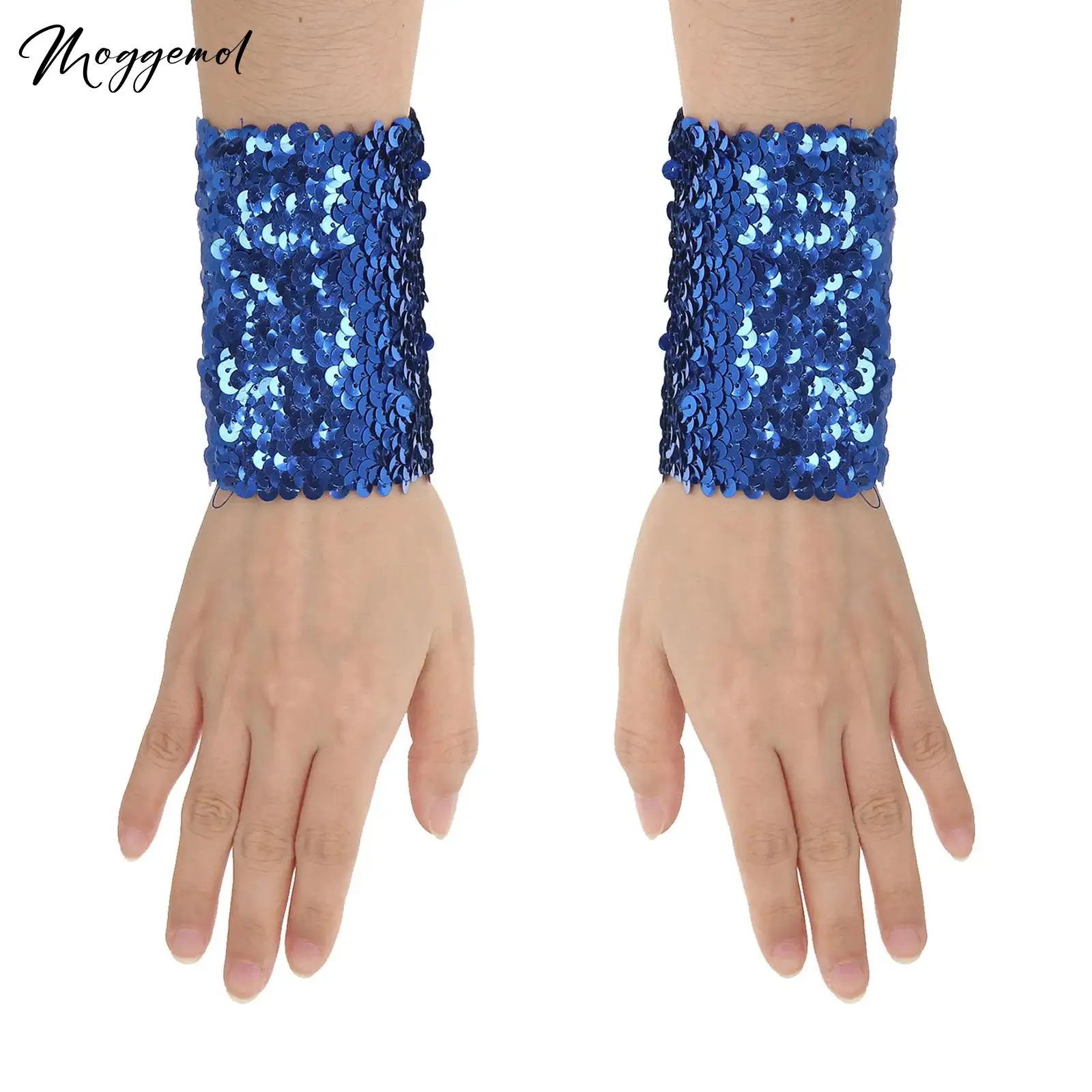 

Women Girls Shiny Sequins Bracelets Stretchy Sparkle Oversleeve Cuffs Dance Party Props Supplies Favors Slap Bracelet Accessory