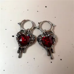 Gothic Irregular Dark Red Heart Thorn Hoops Earrings For Women Men Punk Y2K Stainless Steel Jewelry Grunge Charms Accessories