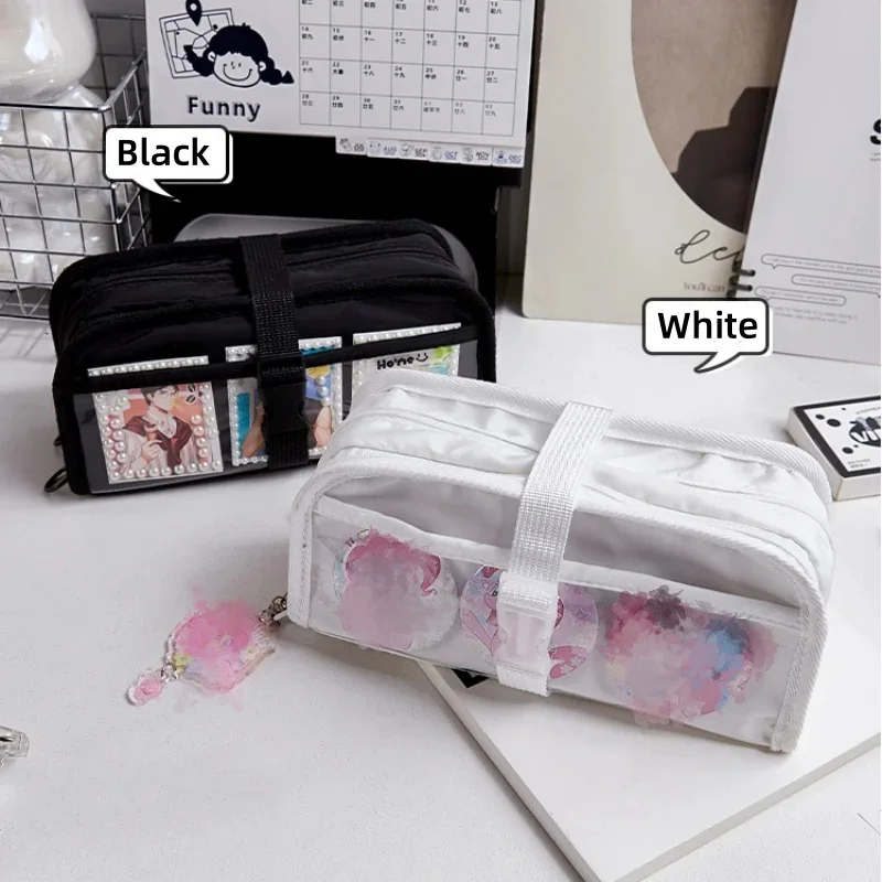 Chic Simplicity Pencil Case for Kids Boy Girl Korean Fashion Black White Color Pencil Pouch Large Capacity Stationery Bag