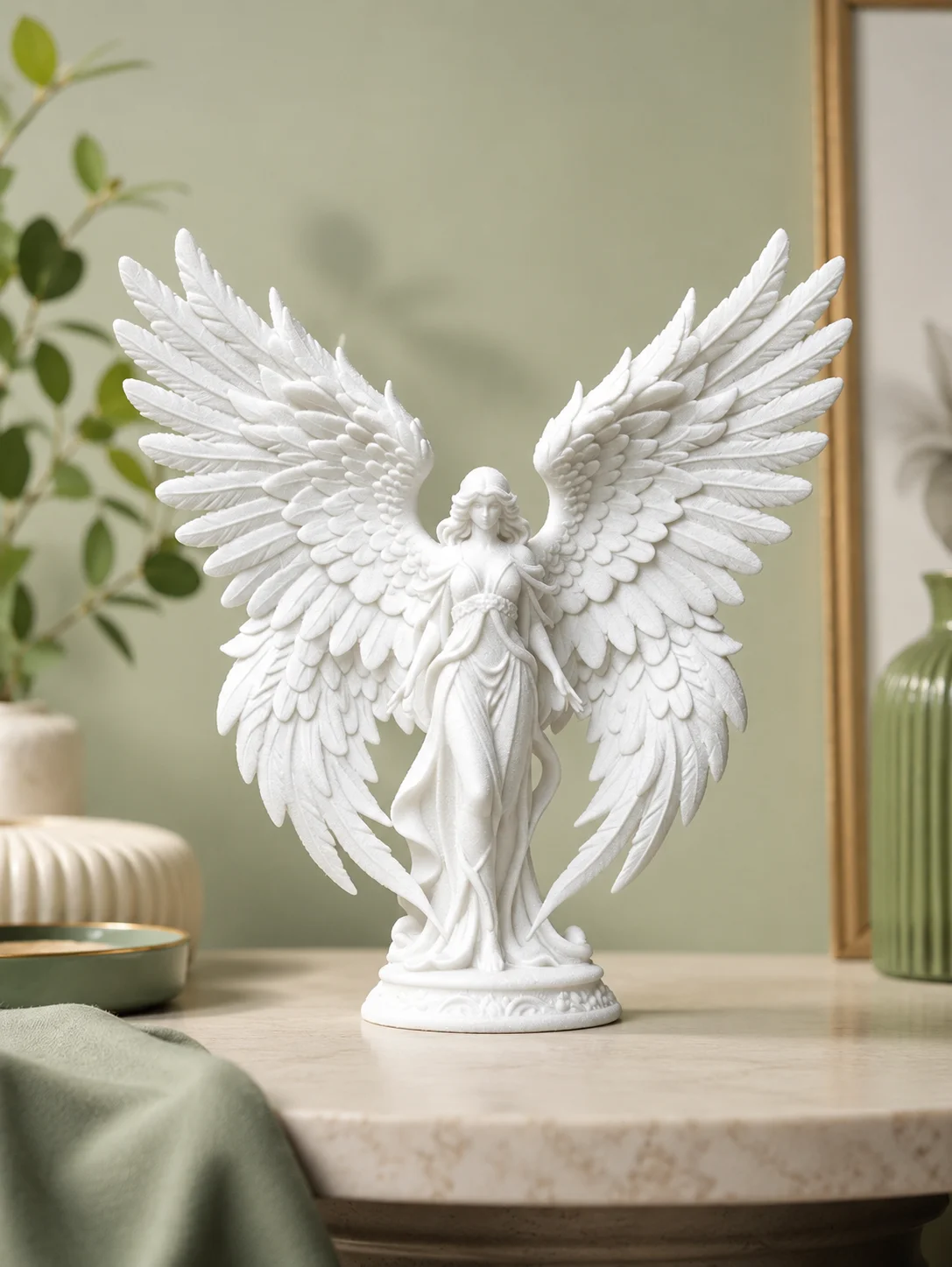 3D Printed Angel Figurine, White Winged Goddess Statue, Guardian Angel Sculpture, Home Decor Desk Shelf Ornament Gift