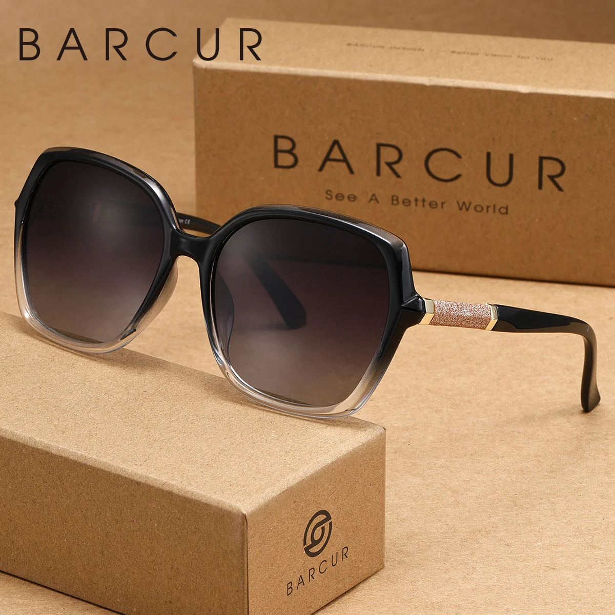 BARCUR النساء الاستقطاب النظارات الشمسية مادة الكمبيوتر إطار كبير نمط غير رسمي الرجال نظارات جولة القيادة الذاتية القيادة العلامة التجارية التعبئة والتغليف