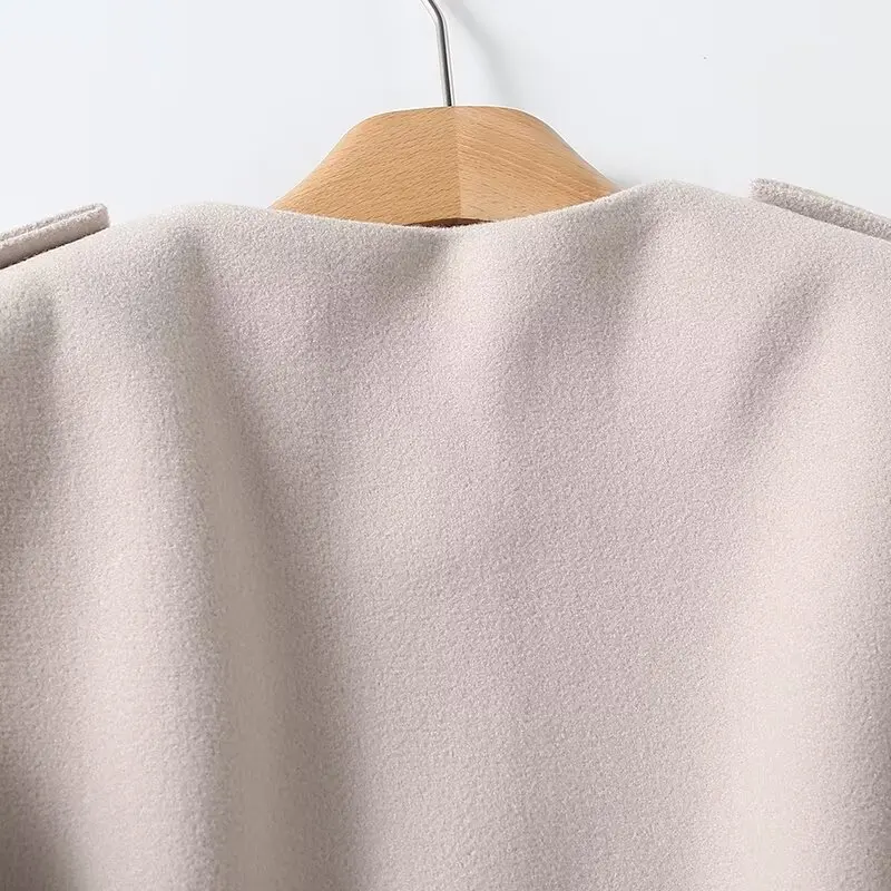 Withered Fashion Women's Winter Coat Women Tops British Shoulder Badge Decorative Wool Jacket