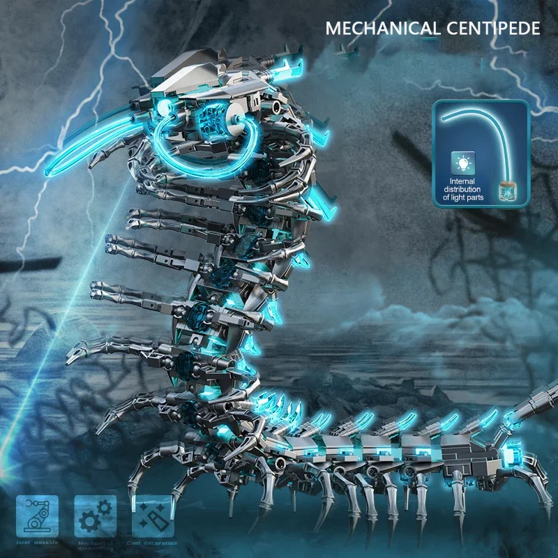 

698PCS MOC Mech Centipede Mechanical Model Puzzle Building Blocks Birthday Gift Small Particle with Block Light Educatinal Toy