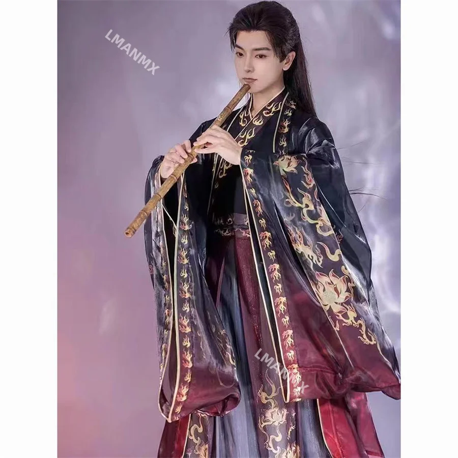 Chinese Hanfu Costume Men&Women Halloween Carnival Cosplay Costume Party Outfit Ancient Printed Hanfu 3pcs Set Plus Size 2XL