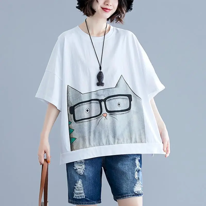 

Cotton T Shirt for Women Fashion Cartoon Printed T-shirt Short Sleeve Loose Tops 2024 New in Summer Trend Oversized Tshirts Y2k